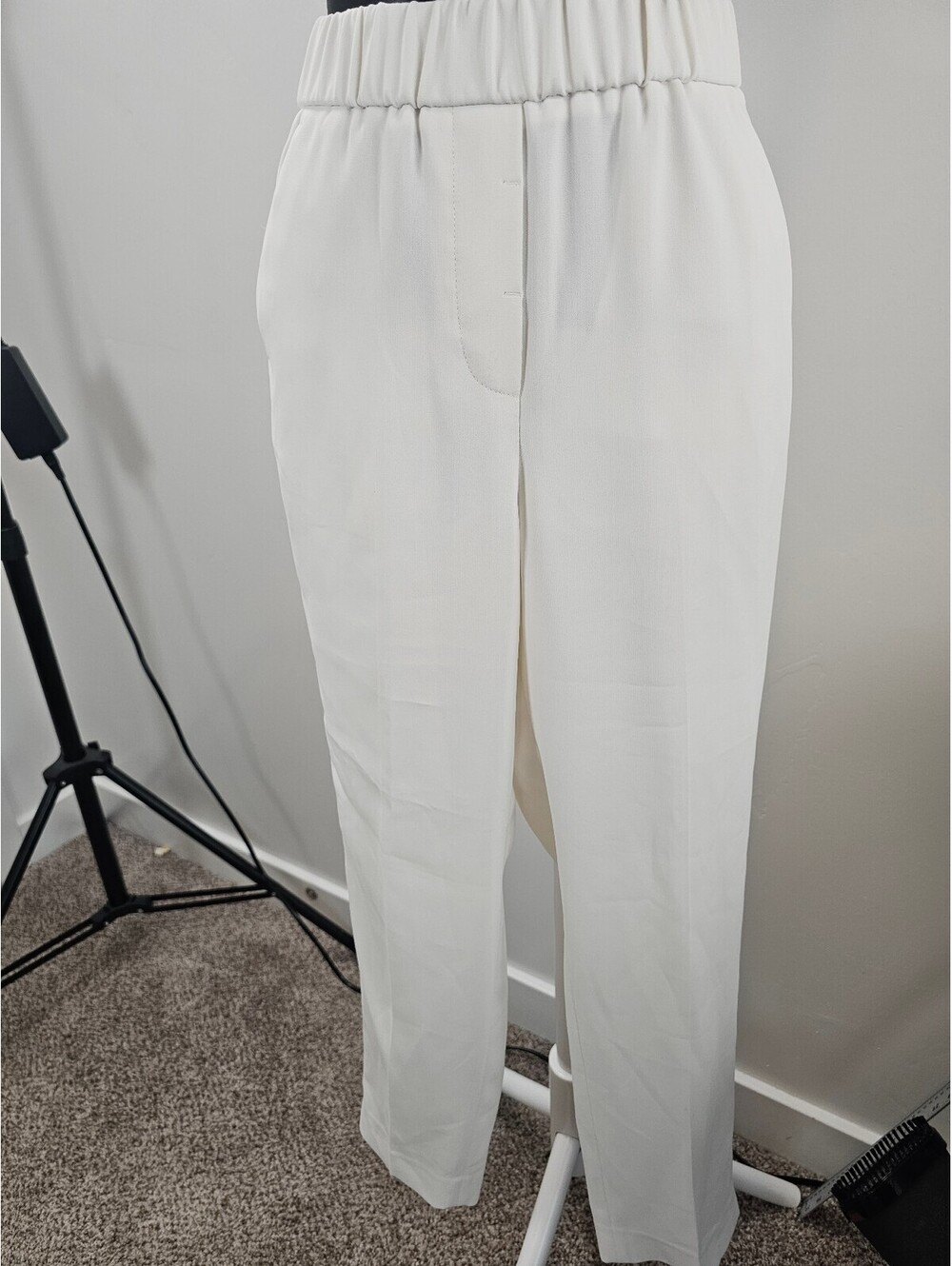 Paul Stuart White Elastic Waist Dress Pants Size 4 Made in Italy